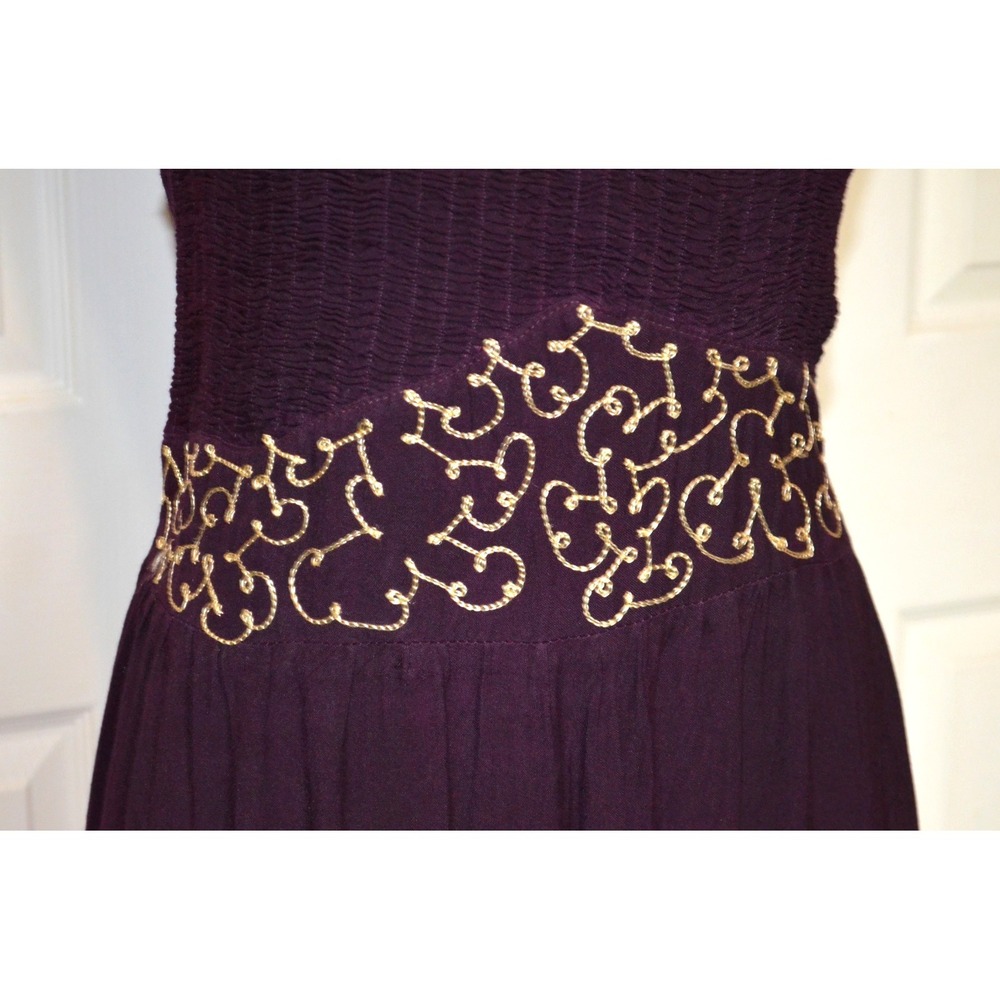 Advance Apparels Women's Sleeveless Deep Purple Dress Floral Embroidered Free Sz - Picture 4 of 13